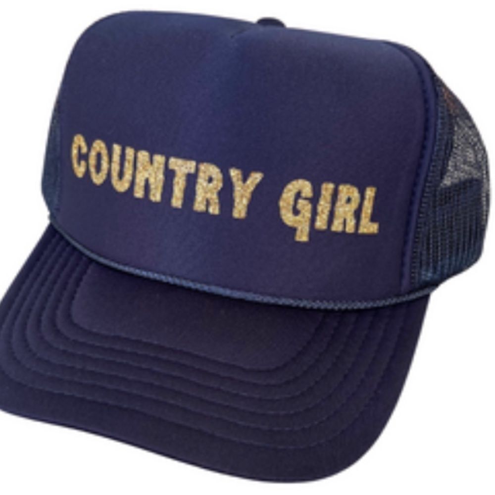 Navy Trucker Hat Gold Writing BRAND NEW - Snap Back - Mesh Back